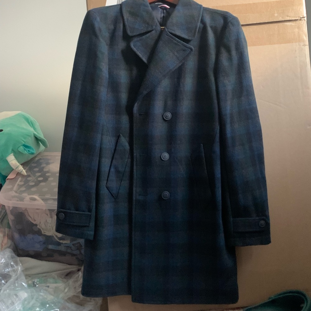 Tommy Hilfiger Nelly Modern Fit Plaid Double Breasted Wool Blend Over Coat
